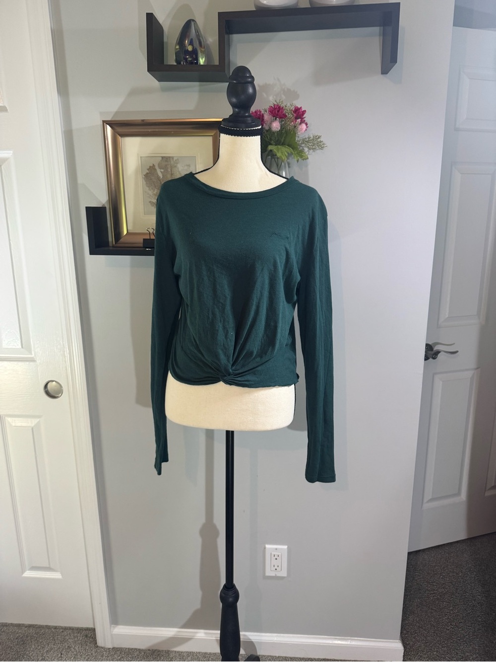 PINK Victoria's Secret Dark Teal Twist-Front Long Sleeve Top